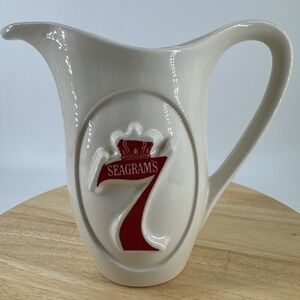 Pitcher Seagrams 7 Crown Whiskey 3D Ceramic Bar 7" Tall Vintage Barware Pub Bar